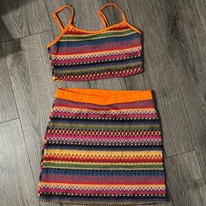 Colorful Striped Crop Top and Skirt Set